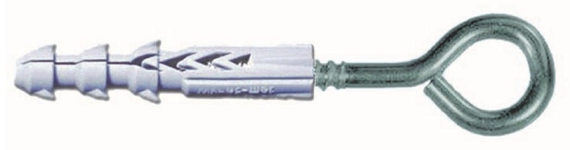 Крюк Стройбат кольцо, с дюбелем, оцинкованный, металлический, серый, 8×70мм, 2шт. / крепеж