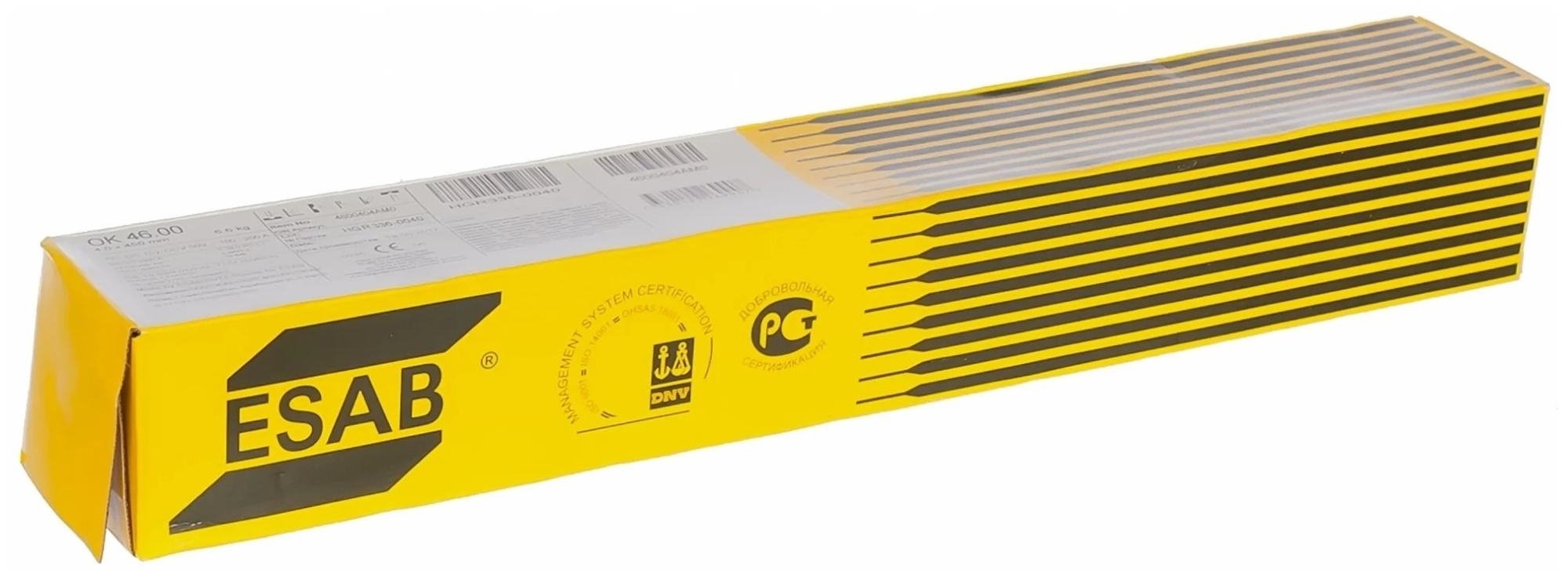 Электроды для сварки ESAB / ЭСАБ ОК 46.00 для низкоуглеродистых и низколегированных сталей, рутиловое покрытие, диаметр 4мм, длина 450мм, вес 6.6кг / инструменты