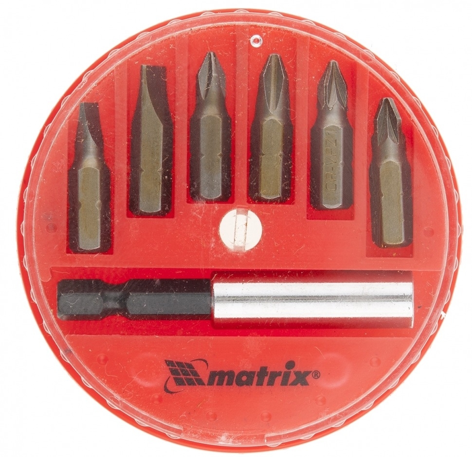 Набор бит Matrix / Матрикс для шуруповерта, с магнитным адаптером, из легированной стали, длина 25мм, 7шт. / оснастка