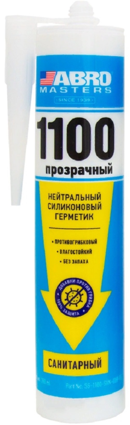 Герметик силиконовый ABRO Masters / Абро Мастер 1100 универсальный нейтральный, прозрачный, 280мл / строительство и ремонт