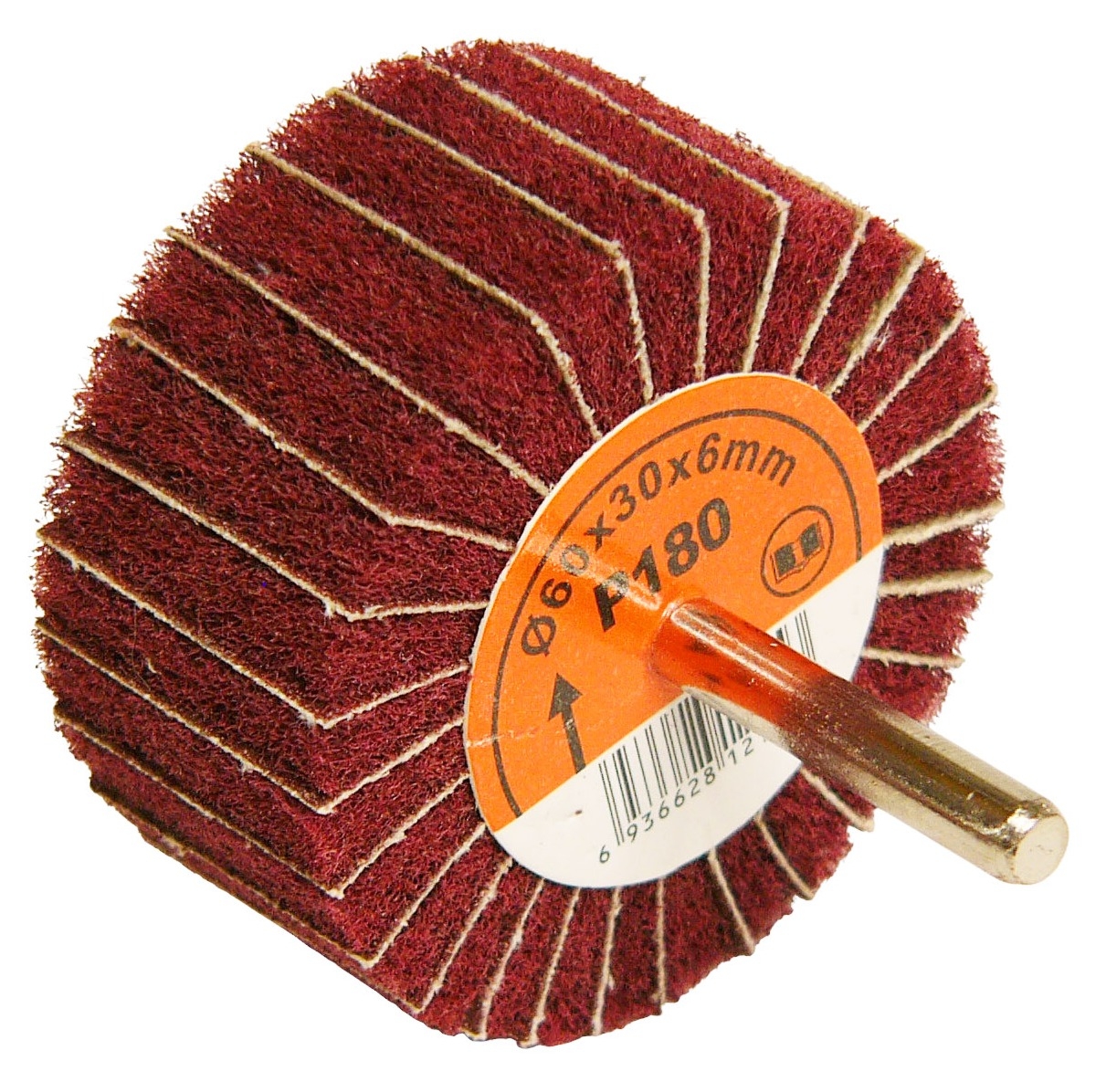 Головка шлифовальная ORIENTCAFT / Ориенткрафт лепестковая, из нетканого материала, диаметр 60мм, толщина 30мм, зернистость P180 / оснастка