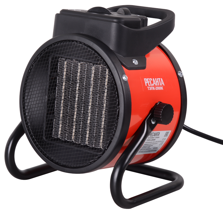Тепловая пушка Ресанта ТЭПК-2000К электрическая, в стальном корпусе, 235х235х305мм, 2кВт, 20м², 120м³/ч, IP 20 / отопление