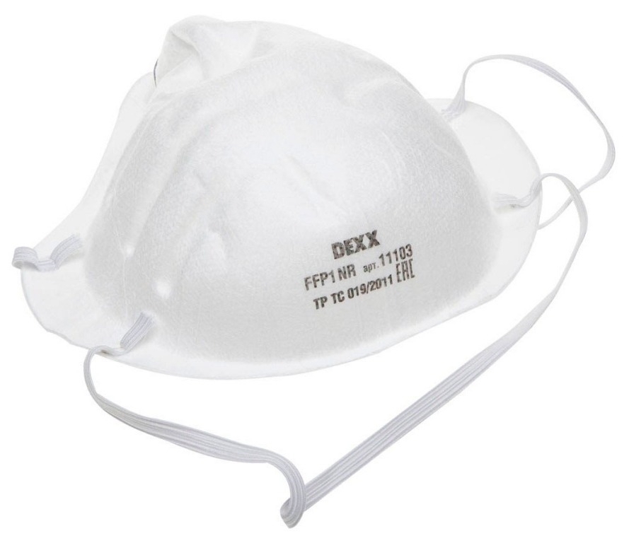 Респиратор DEXX / Декс полумаска фильтрующая, противоаэрозольная, многослойная, одноразовая, из полипропилена, белая, FFP1 / защита органов дыхания