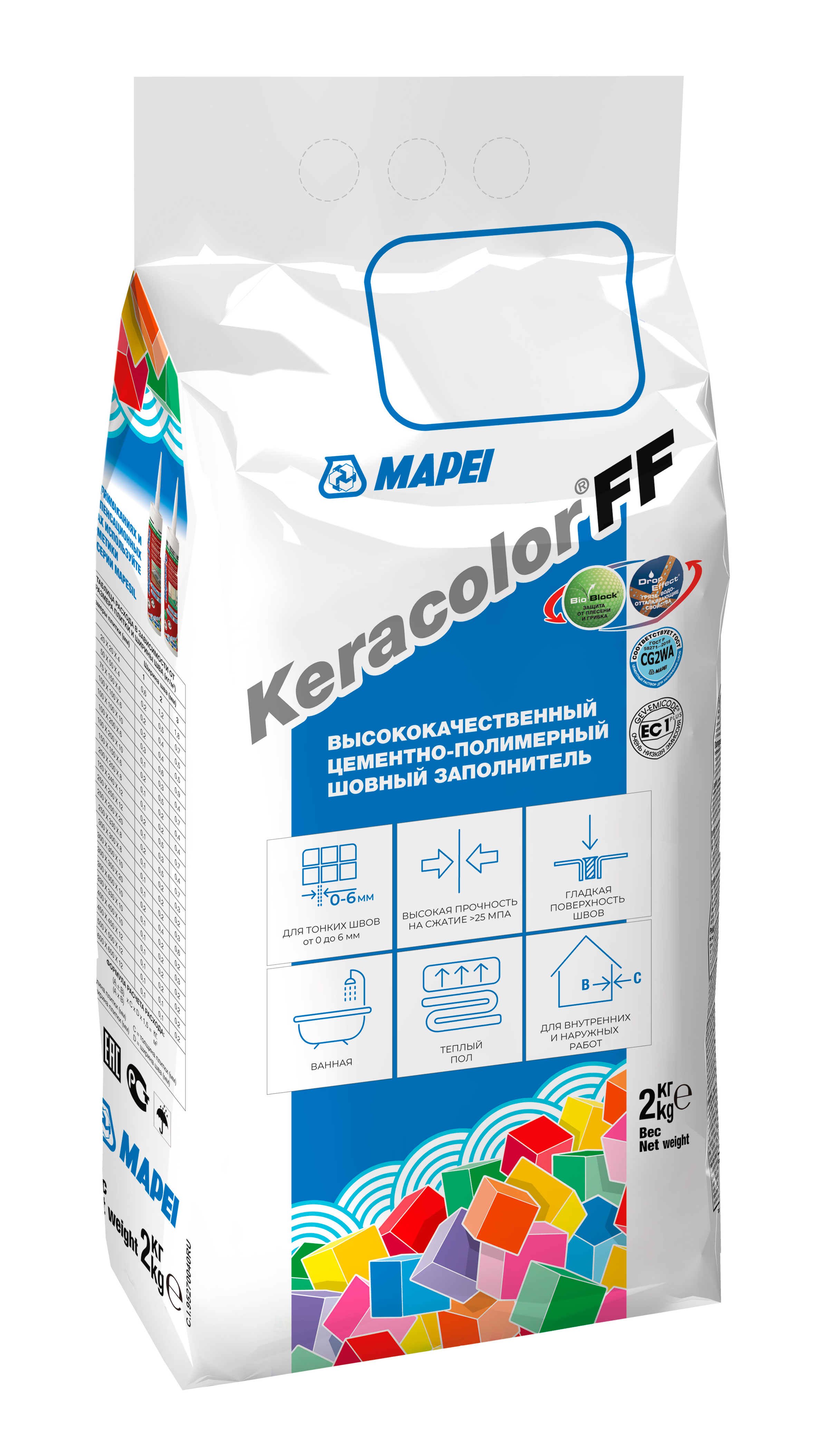 Затирка Mapei / Мапей Keracolor FF для плиточных швов, сухая, водоотталкивающая, цементно-полимерная, цвет №110 манхеттен, 2кг / строительные смеси