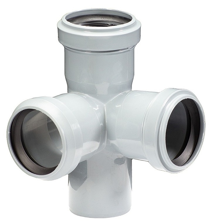 Крестовина Lammin / Ламмин раструбная, двухплоскостная, для внутренней канализации, из полипропилена, серая, размером 50×50×50мм, 87.5° / водоотведение