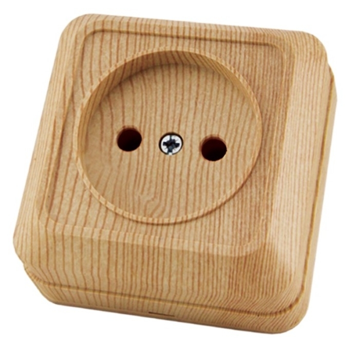 Розетка TDM / ТДМ Ладога 1-местная, без заземления, без защитных шторок, из пластика, цвет сосна, 64×64×34мм, 10А, IP20 / электрика