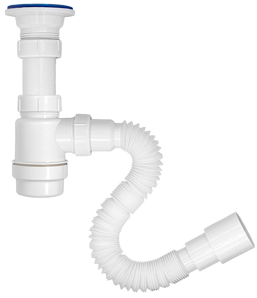 Сифон сливной Masterprof / Мастерпроф для умывальника 2в1 с выпуском и отводом для стиральной машины, из пластика и нержавеющей стали, белый, 40/50мм, 1.1/2дюйм / сантехника