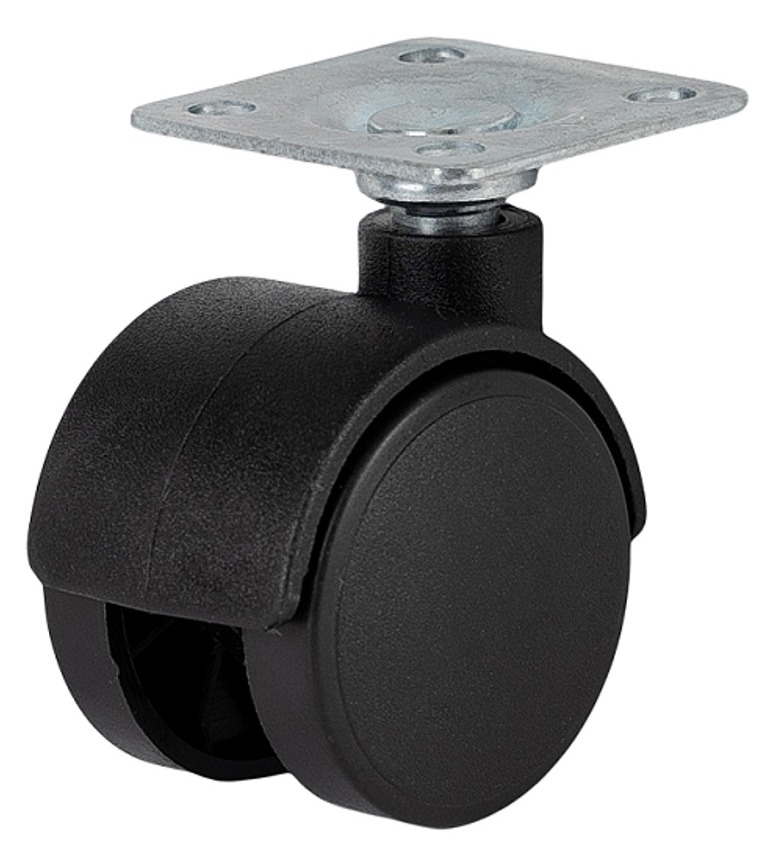 Мебельное колесо Larvij / Ларвидж LWP-30 двойное, поворотное, на платформе, пластиковое, черное, диаметр 30мм / фурнитура