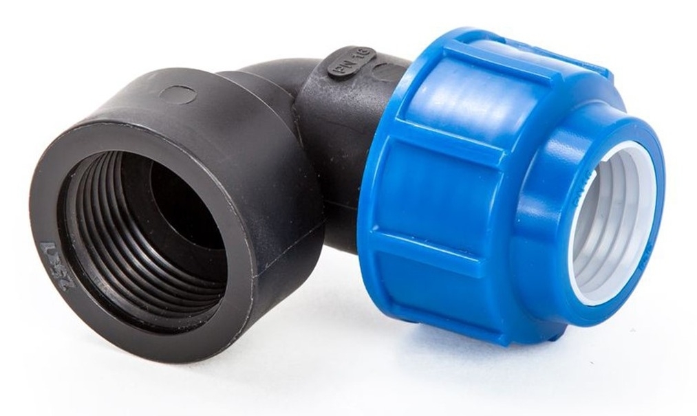 Отвод компрессионный Lammin / Ламмин переходной, для ПНД труб, из полиэтилена низкого давления, угол 90°, резьба 1/2дюйма, диаметр присоединения 20мм / водоснабжение