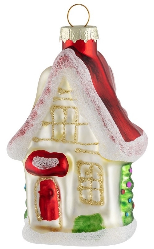 Украшение Волшебная страна Избушка подвесное, декоративное, новогоднее, из стекла, цвет белый, 90мм / товары для праздников
