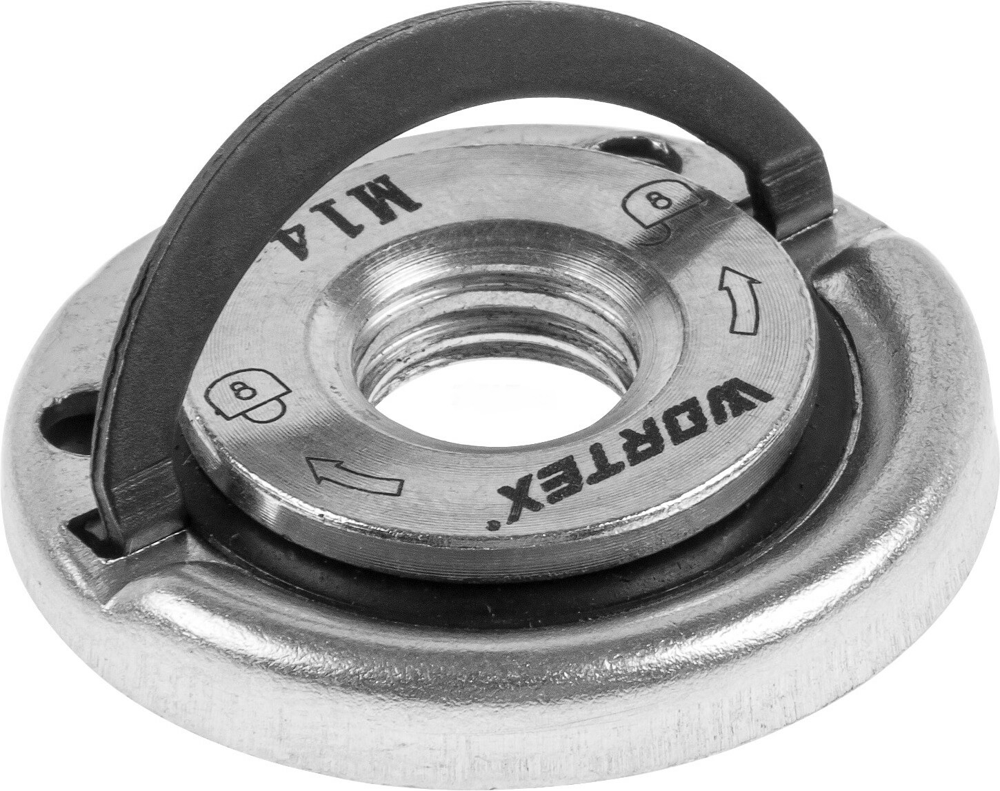 Гайка для УШМ WORTEX / Вортекс быстрозажимная, металлическая, диаметр 43мм, резьба М14 / планшайба