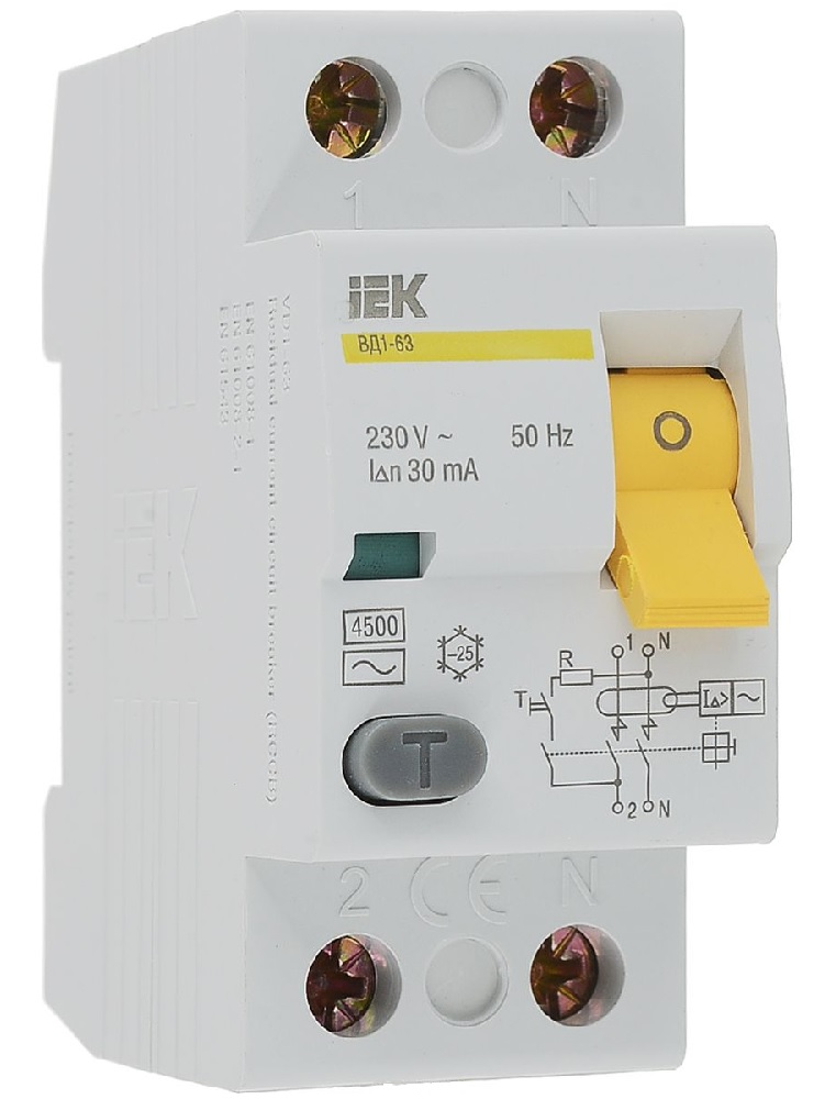 Устройство защитного отключения IEK / ИЕК УЗО ВД1-63 модульное, двухполюсное, на DIN-рейку, 220(230)В, 63А, IP20 / УЗО
