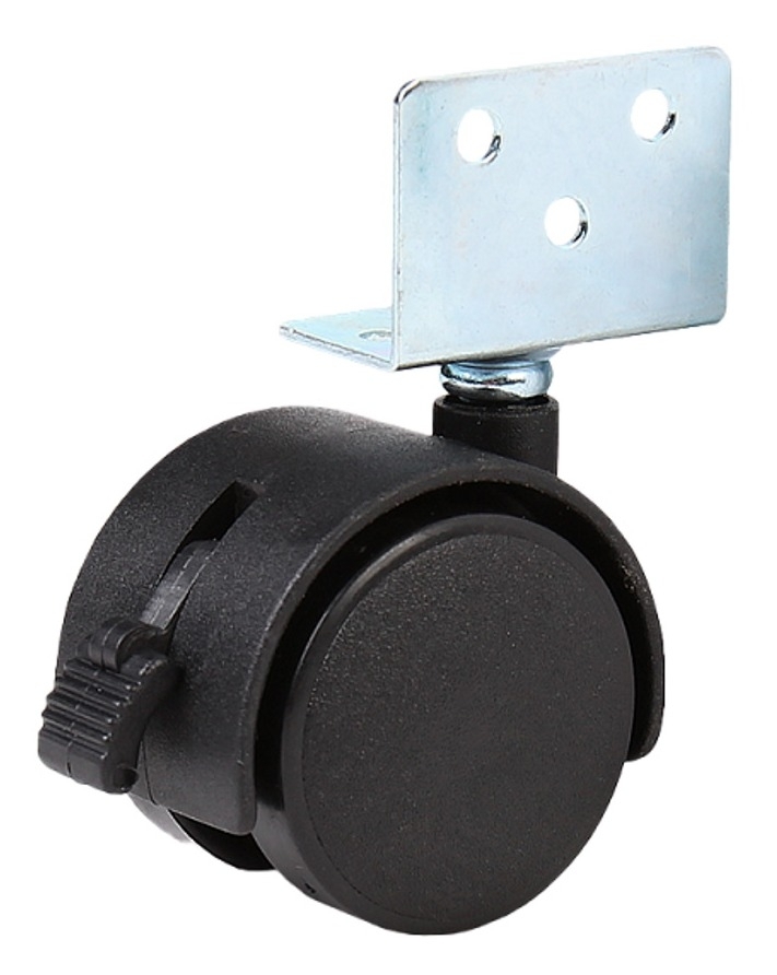 Мебельное колесо Larvij / Ларвидж LW2SB-40BL двойное, поворотное, на платформе, с тормозом, пластиковое, черное, диаметр 40мм / фурнитура