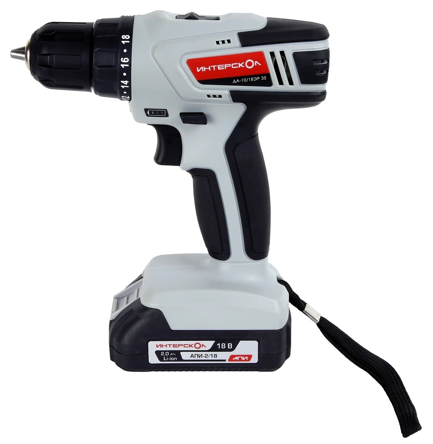 Дрель-шуруповерт аккумуляторная Интерскол ДА-10/18ЭР 35 с подсветкой, 1 аккумулятором, в кейсе, 18В, Li-ion, 2А/ч, 35Нм, 2 скорости / электроинструмент
