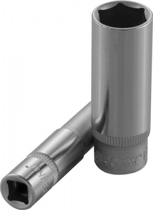 Торцевая головка Jonnesway / Джонсвей шестигранная глубокая, из хромованадиевой стали, серебристая, 1/4дюйма, размер 7мм / инструменты