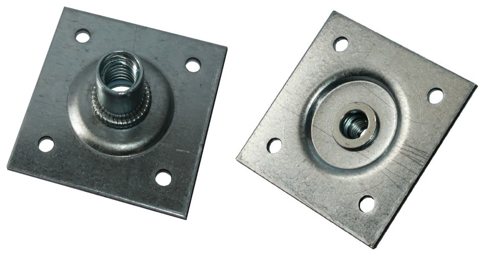 Пластина крепежная Петротех опорная облегченная для деревянных конструкций с гайкой М8, из оцинкованной стали, размером 60×60×2мм / строительство и ремонт