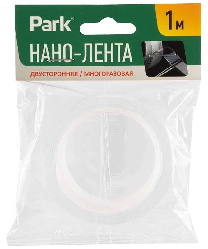 Клейкая нано-лента PARK / Парк двусторонняя многоразовая, ПВХ, прозрачная, ширина 20мм, длина 1м / скотч