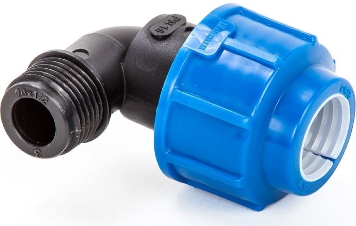 Отвод компрессионный Lammin / Ламмин переходной, для ПНД труб, из полиэтилена низкого давления, угол 90°, наружная резьба 1/2дюйма, диаметр присоединения 32мм / водоснабжение