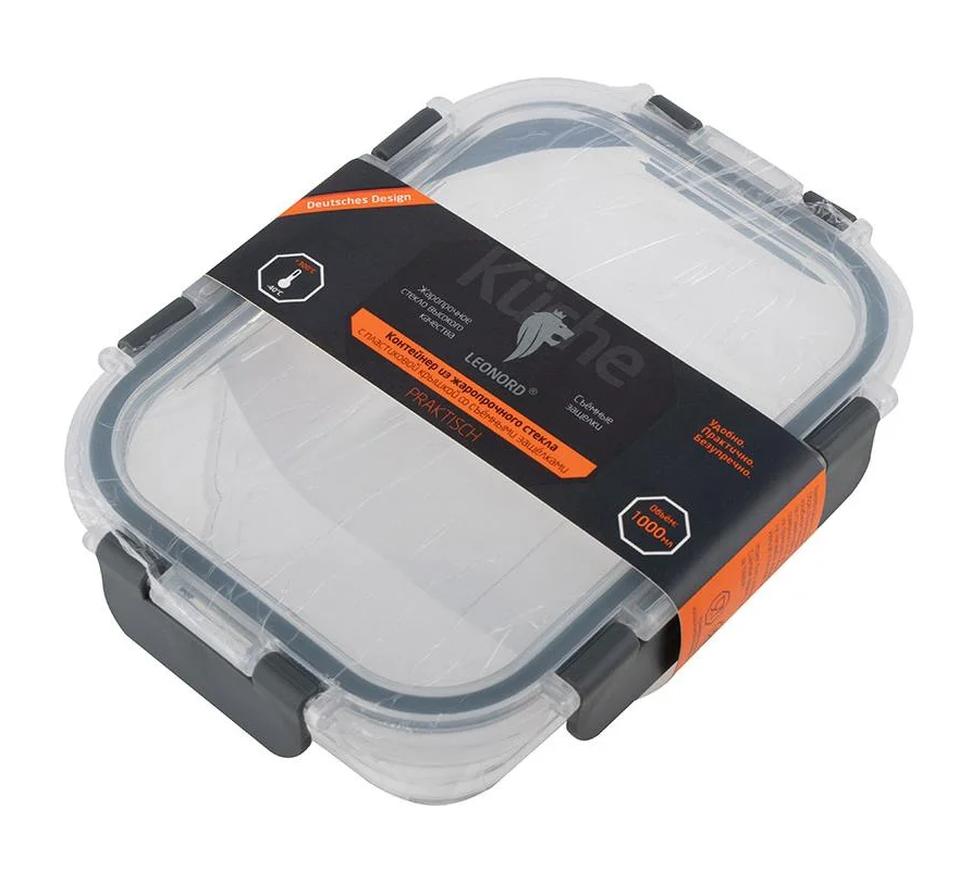 Контейнер пищевой Leonord / Леонорд Praktisch с крышкой, из стекла, прозрачный, 1000мл / хранение продуктов