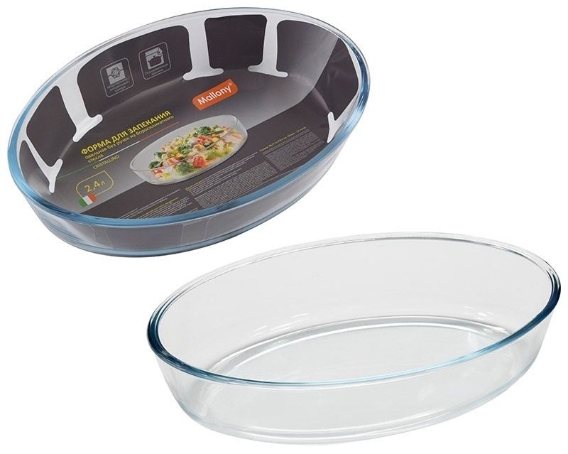 Форма для выпечки и запекания Mallony / Маллони CRISTALLINO овальная, из стекла, 30.3х21.3х6.5см / посуда для приготовления