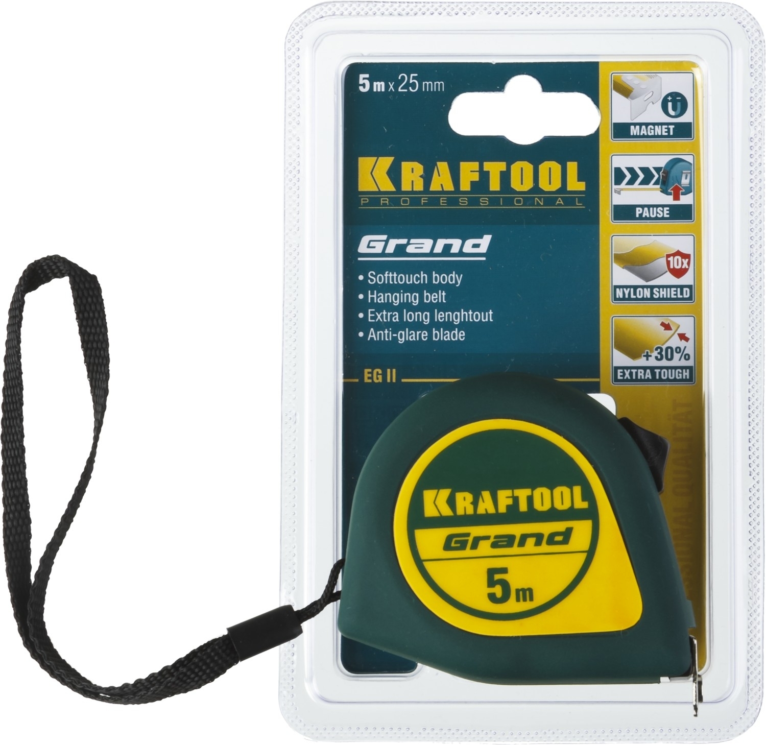 Измерительная рулетка KRAFTOOL / Крафтул Grand с магнитом, корпус из пластика, стальная лента, 5м / строительство и ремонт