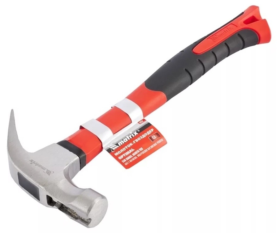 Молоток-гвоздодер Matrix / Матрикс с магнитом, с обрезиненной фиберглассовой ручкой, стальной боек, серый, 330мм / инструменты для ремонта и строительства