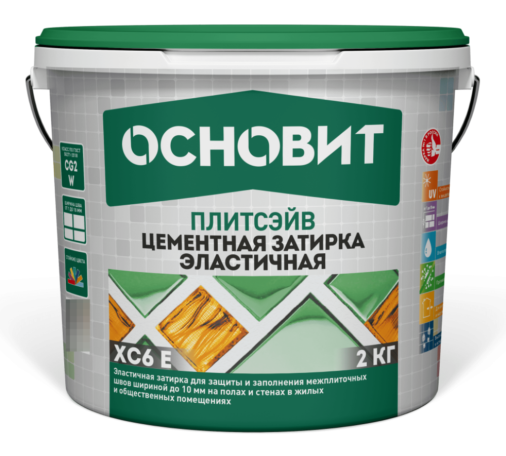 Затирка Основит Плитсэйв XC6 E для плиточных швов, эластичная, влагостойкая, цементная, цвет серый 020, 2кг / строительные смеси