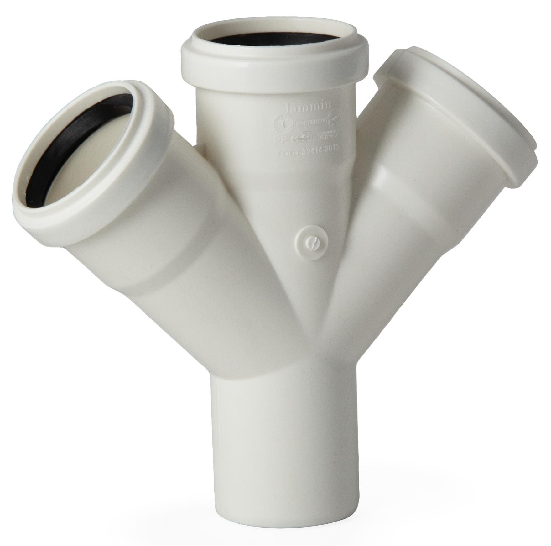 Крестовина Lammin / Ламмин раструбная, одноплоскостная, для малошумной канализации, из полипропилена, белая, размером 110×110×110мм, 45° / водоотведение
