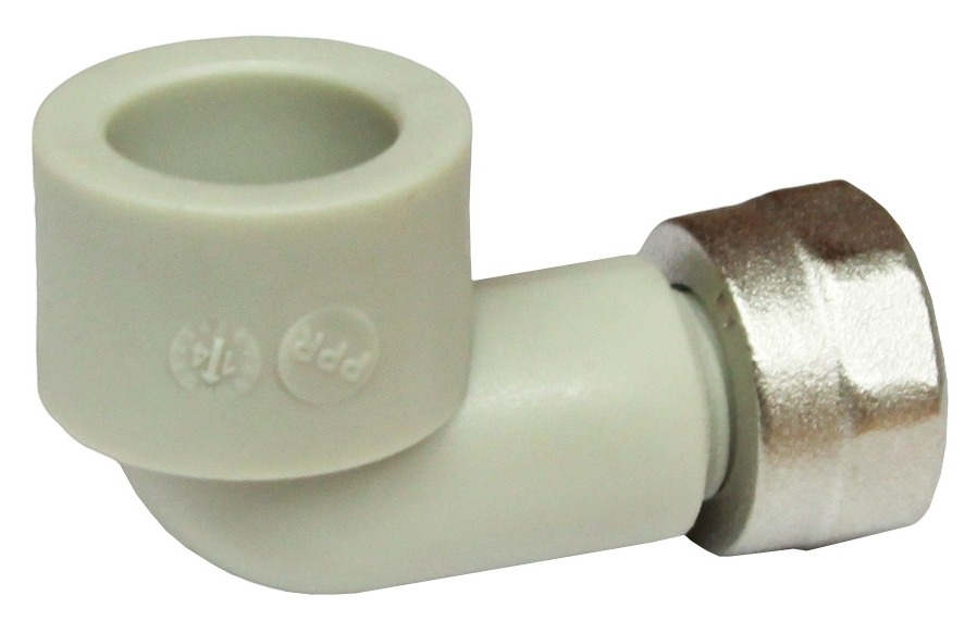 Угол сантехнический FV-Plast / ФВ-Пласт с накидной гайкой, полипропилен, серый, резьба 1/2дюйма, диаметр присоединения 20мм / водоснабжение