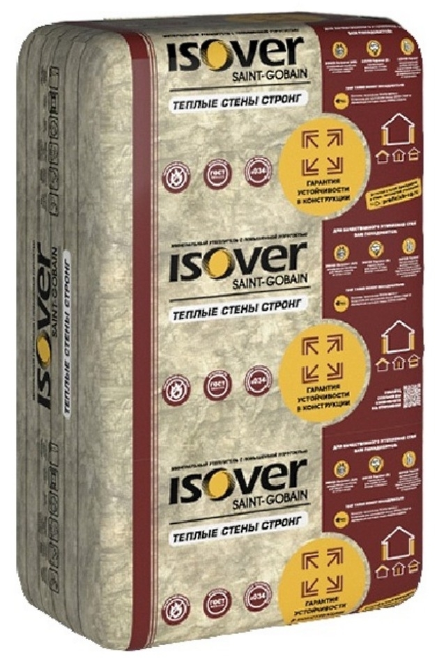 Утеплитель ISOVER / Изовер Теплые Стены Стронг минеральная вата, 610х1000х100мм, 5шт. / теплоизоляционный материал