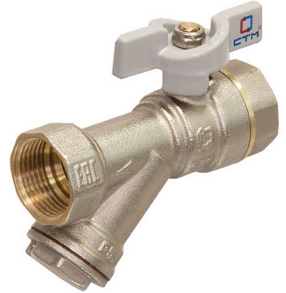 Кран шаровый для воды СТМ прямой с фильтром, ручка бабочка, латунь, цвет серый, резьба 1/2" / запорная арматура