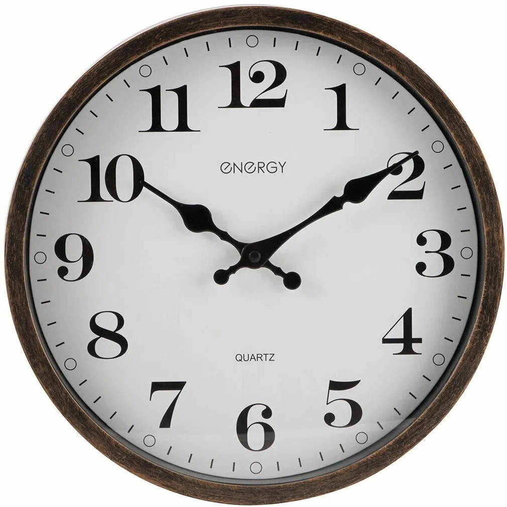 Часы настенные Energy / Энерджи ЕС-146 кварцевые, круглые, из пластика, цвет античная бронза, 305х305х44мм / товары для дома