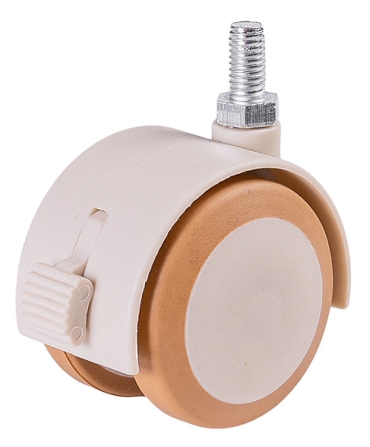 Мебельное колесо Larvij / Ларвидж LWT-50BE двойное, поворотное, с тормозом, пластиковое, бежевое, диаметр 50мм / фурнитура