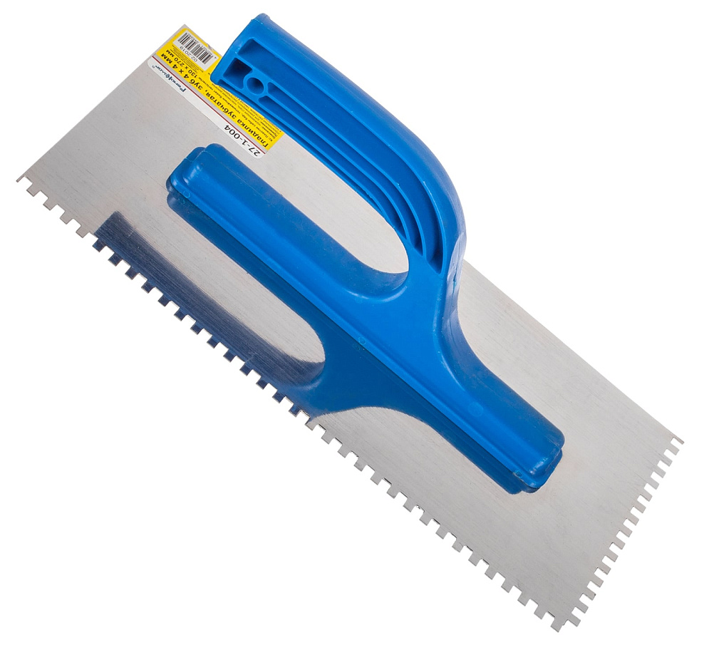 Шпатель зубчатый РемоКолор для штукатурно-отделочных работ, из нержавеющей стали, серый, зуб 4х4мм, 270×130мм / гребенка