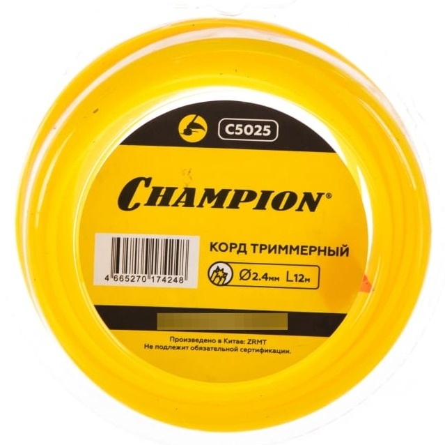 Леска для триммера Champion / Чемпион Star звезда, из полиамида, диаметр 2.4мм, 12м / садовая техника