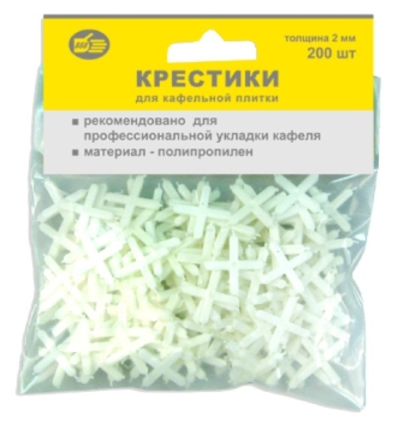 Крестики 888 для кафельной плитки, пластиковые, белые, 2мм, 200шт. в упаковке / крепеж