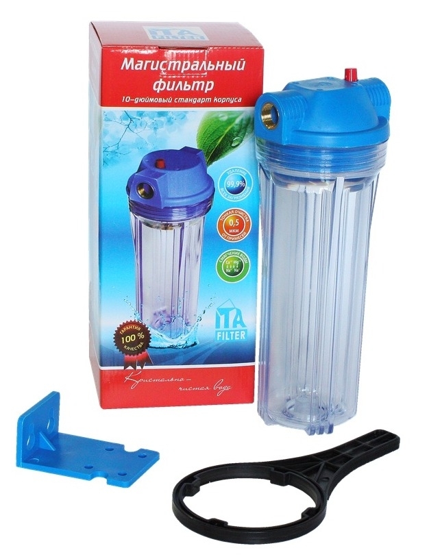 Фильтр магистральный ITA FILTER / Ита Фильтр ITA-10-1/2" для холодной воды, с прозрачной колбой из полипропилена, резьба 1/2дюйма, 15л/мин / водоснабжение