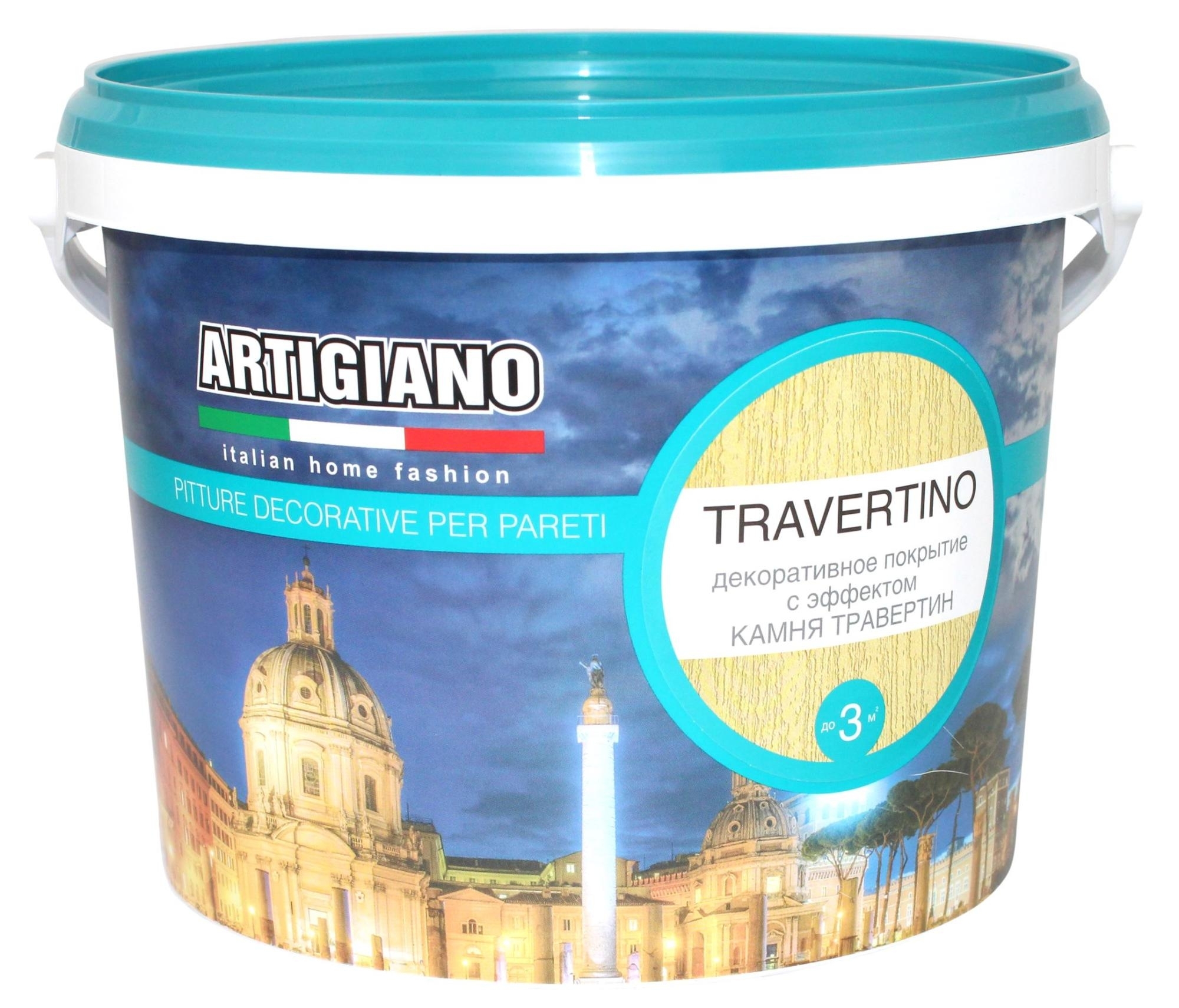 Декоративная штукатурка ARTIGIANO / Артиджано TRAVERTINO фактурная, с эффектом камня травертин, для внутренних работ, акриловая, белая, 7.5л / строительные смеси