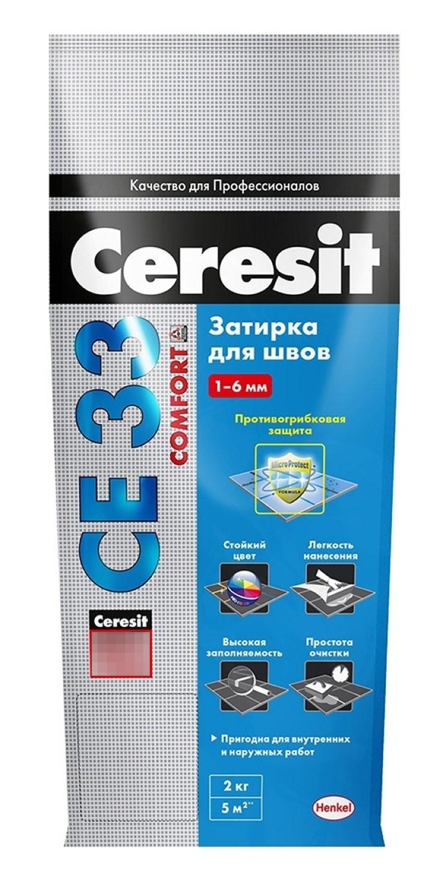 Затирка Ceresit / Церезит СЕ33 Comfort для плиточных швов, сухая, с противогрибковым действием, цементная, цвет белый 01, 2кг / строительные смеси