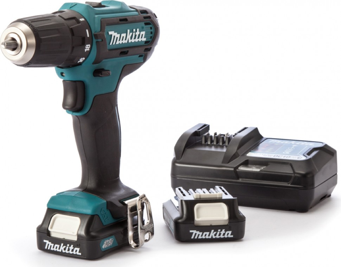 Дрель-шуруповерт аккумуляторная Makita / Макита DF333DWYE с подсветкой, в кейсе, 12В, Li-Ion 1.5А/ч, 30Нм, 2 скорости / электроинструмент