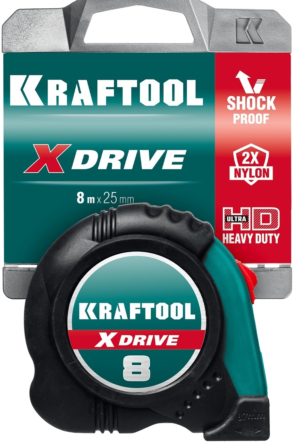 Измерительная рулетка KRAFTOOL / Крафтул X Drive автоматическая, корпус из пластика, стальная лента, 8м / строительство и ремонт