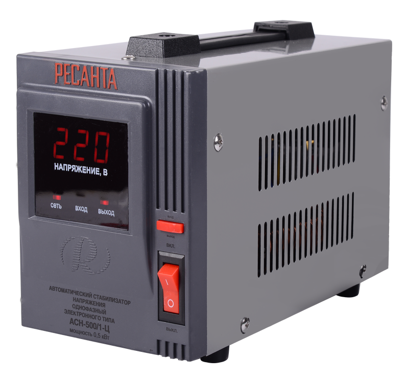 Стабилизатор напряжения Ресанта ACH 500/1-Ц напольный, цифровой, однофазный, 140-260В, погрешность 8%, 50Гц, IP20, 0.5кВт / электрика