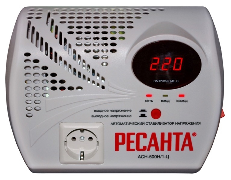 Стабилизатор напряжения Ресанта ACH 500Н/1-Ц навесной, цифровой, однофазный, 140-260В, погрешность 8%, 50Гц, IP20, 0.5кВт / электрика
