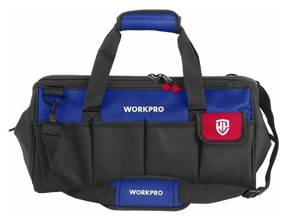 Сумка для инструментов WORKPRO / Воркпро с широким горлом на молнии, из полиэстера, черная, 300х220х180мм / оборудование для мастерской