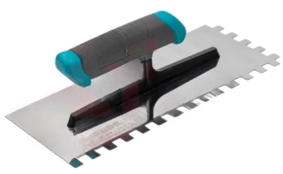 Шпатель зубчатый BIHUI / Бихай для штукатурно-отделочных работ, из нержавеющей стали, серый, 280×115мм / гребенка