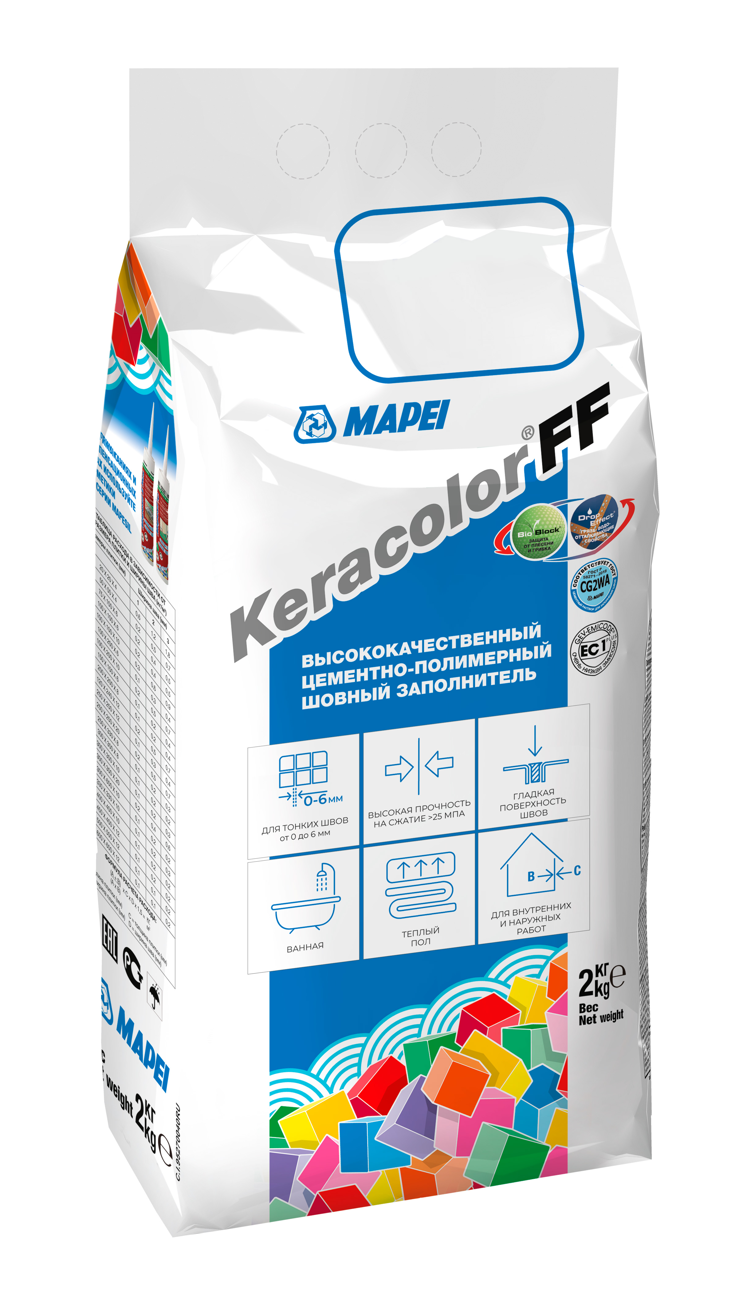 Затирка Mapei / Мапей Keracolor FF для плиточных швов, сухая, водоотталкивающая, цементно-полимерная, цвет №132 бежевый, 2кг / строительные смеси
