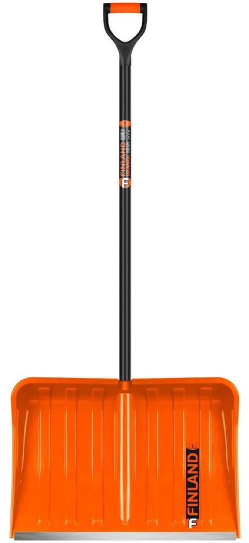 Лопата FINLAND / Финланд ORANGE для уборки снега, с рукояткой, из пластика и дерева, оранжевая, ковш 550х300мм / садовый инструмент