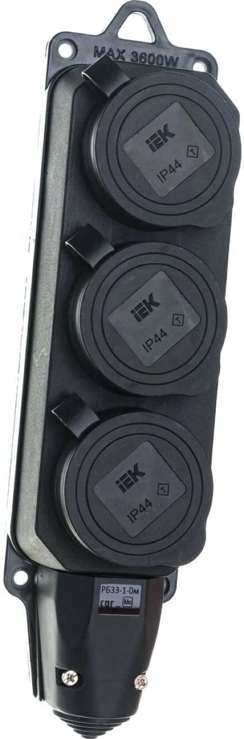 Колодка электрическая IEK / ИЕК 3 гнезда, с защитными крышками, каучуковый корпус, цвет черный, 220В, 16А, 3500Вт, IP44 / электрика