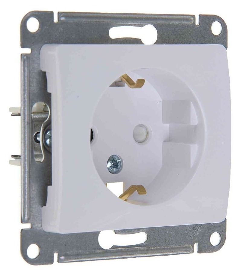 Розетка Schneider Electric / Шнайдер Электрик GLOSSA GSL000145 1-местная, с заземлением, с защитными шторками, из пластика, цвет белый, 70.8×70.8×40.1мм, 16А, IP20 / электрика