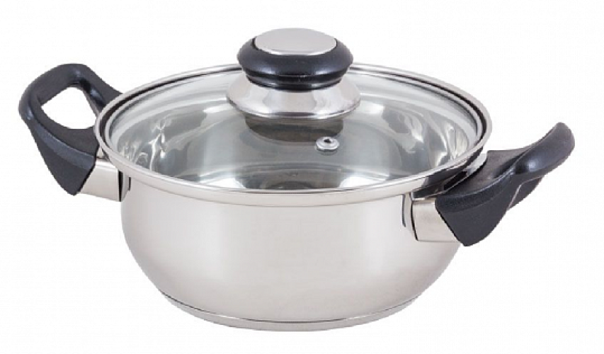 Кастрюля с крышкой, из нержавеющей стали, диаметром 16см, высотой 7.5см, объемом 1.4л / посуда для кухни